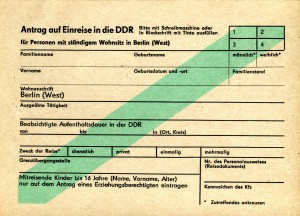 Antrag auf Einreise in die DDR